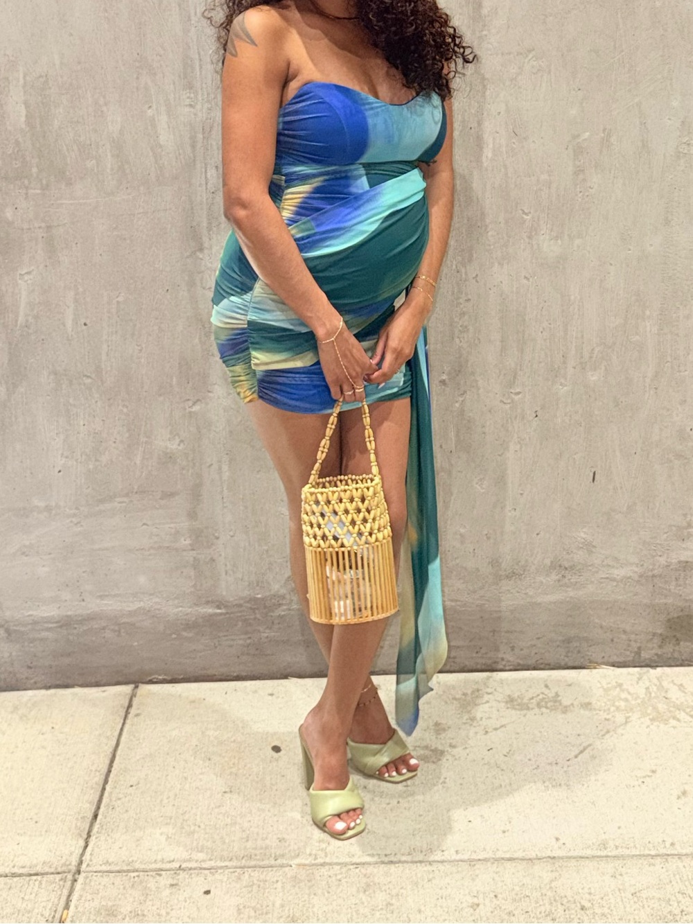 Blue-Teal Strapless Mini Dress